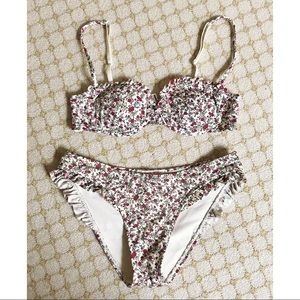 Jack Wills White Floral Ruffle Detail Bikini